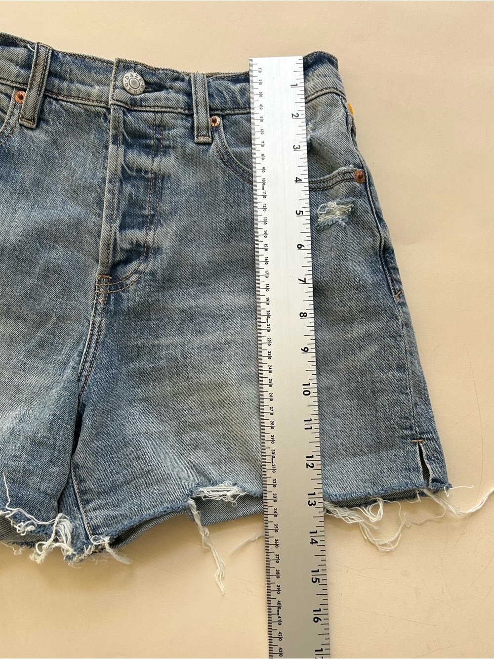 DAZE High-Rise Distressed Denim Shorts - Light Blue - Picture 4 of 8